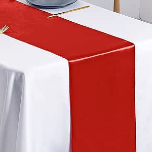 SiinvdaBZX 4 Pcs Red Satin Table Runner 12 x 108 inches Long, Bright Smooth Satin Wedding Table Runner Decorations for Birthday Parties, Buffet, Banquets, Graduations, Engagements