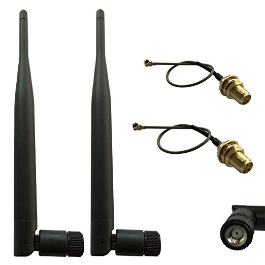 HUACAM HCM26 2x 6dBi 2.4GHz 5GHz Dual Band RP SMA Male WiFi Antenna 2 x 35CM U.FL / IPEX to RP-SMA Female RF Pigtail Jumper Cable for PCI WiFi Card Wireless Router
