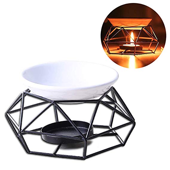 KBDSM Iron frame aromatherapy furnaceEssential Oil Burner Metal Tealight Holder Geometry Candlestick Tabletop Candle Aroma Diffuser (Without Candle)