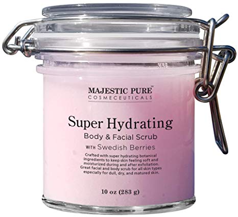 MAJESTIC PURE Super Hydrating Body and Facial Scrub - Gentle Scrub Exfoliates, Nourishes, and Moisturizes Face and Skin, with Swedish Berries Scent, 10 oz