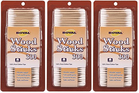 Royal Wood Stick Cotton Swabs 3 Boxes - Total 900 Count