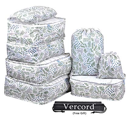 Vercord 8 Pcs Packing Cubes Pods Travel Luggage Suitcase Organizer & Shoes Laundry Bags, Kitty Garden