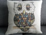 HOSL Cotton Linen Square Throw Pillow Case Decorative Cushion Cover Pillowcase for Sofa Cute Cartoon Color Owl 18 X18