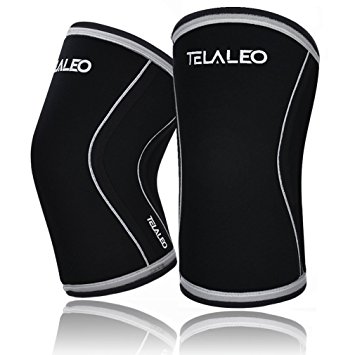 TELALEO Knee Sleeves (1 pair), 7mm Thick Compression Knee Braces Offer Strong Support for Heavy-lifting, CrossFit, Squats, Gym and Other Sports