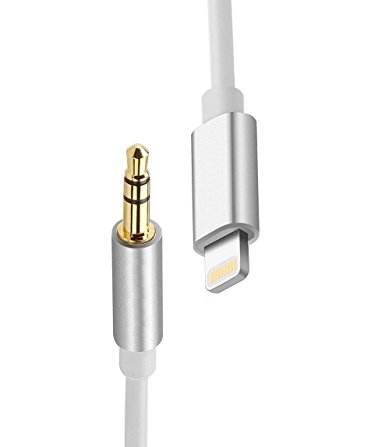 iPhone 7 Car Aux Cable, Sprtjoy Lightning to 3.5mm Male Aux Stereo Audio Cable (3ft/1m) , Premium Car Aux Cable for iPhone 7 / 7 Plus (Silver)