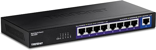 TRENDnet 9-Port Multi-Gig Switch, TEG-S591, 8 x 2.5G RJ-45 Ports, 1 x 10G RJ-45 Port, 60Gbps Switching Capacity, Lifetime Protection, Black