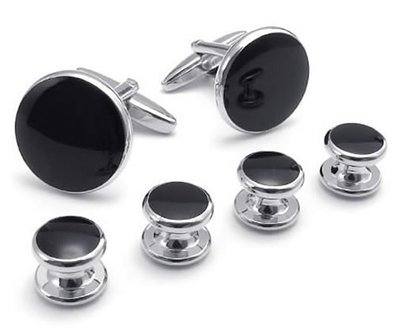 Father's Day Deal! King Will Men's Classic Silver Black Rhodium Plated Enamel Tuxedo Shirts Cufflinks and Studs Tie Clip Set