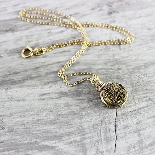 Gold Druzy Geode Circle Necklace - 16" Length
