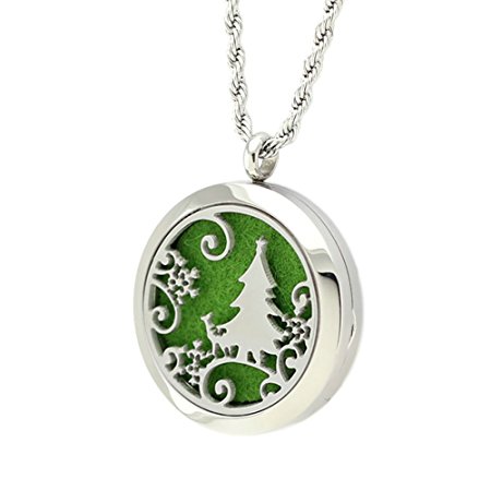 Jenia 316L Stainless Steel Aromatherapy Essential Oil Diffuser Necklace Round Hollow Locket Pendant