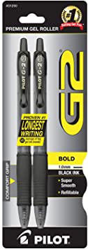 PILOT G2 Premium Refillable & Retractable Rolling Ball Gel Pens, Bold Point, Black Ink, 2-Pack (31250)