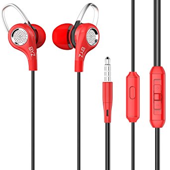 Boyaz Earphones High Quality Stereo Wired Earbuds Noise Isolating Bass In-ear Headphones with Mic & Remote Control Sports Running Gym Hiking Jogger Exercise for All Smartphone Ipod Tablet (Red)
