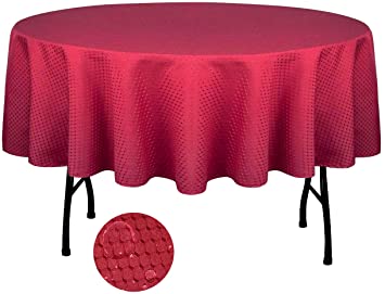 Tektrum Heavy Duty 70 inch Round Elegant Waffle Weave Check Jacquard Tablecloth Table Cover - Waterproof/Stain Resistant/Spill Proof - Great for Dinner, Banquet, Parties, Wedding (Wine Red)