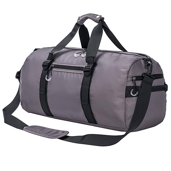Gym Sports Duffel Bag with Shoes Compartment and Waterproof Pouch Travel Duffel Bag Weekend Bag for Men and Women (Gray)
