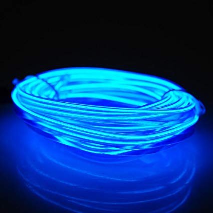 Lychee [5m /16.4ft ]New Design Neon Glowing Strobing Electroluminescent Wire/El Wire Belt Tape,More Easier to Automotive Interior,Cosplay or Project Decor El Light with batterypack. (Blue)