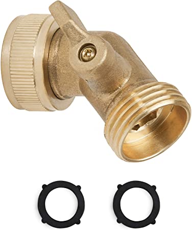 Morvat Hose Elbow Connector 45 Degree, Water Hose Elbow Connector, Brass Elbow Hose Connector, RV Hose Connector Elbow, Solid Brass Elbow Shaped Spigot with ON/Off Shutoff Valve