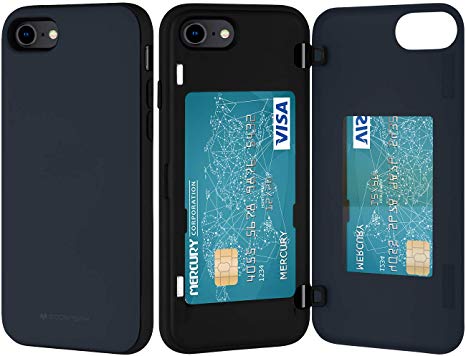 Goospery iPhone 8 Case, iPhone 7 Wallet Case with Card Holder, Protective Dual Layer Bumper Phone Case (Midnight Blue) IP8-MDB-NVY
