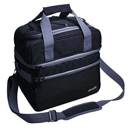 MIER Double Compartment Cooler Bag Large Insulated Bag for Lunch, Picnic, Beach, Grocery, Kayak, Travel, Camping, Black