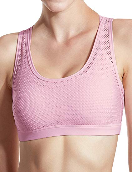 CRZ YOGA Women's Medium Support Sports Bra Double Dry Running Cross Back Yoga Bra Top