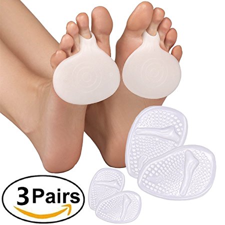 Ball of Foot Cushions, Metatarsal Gel Pads and Self-Sticking Forefoot Cushions Pads Rapid Foot Pain Relief -3 Pairs