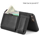 iPhone 6S plus leather Case - Wallet Case for iPhone 66S Plus 55 by ZVE Ultra Slim Protective Apple iPhone 6 Plus Case 55 Inch Slim Leather Wallet Cover with Stand Feature and Credit Card ID Holders for iPhone 6 Plus 55 Credit Card Carrying Case Black