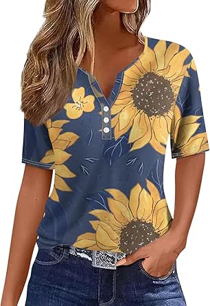 Blouses & Button-Down Shirts Short Sleeve Henley Summer Tops Trendy Blouses Casual Clothes