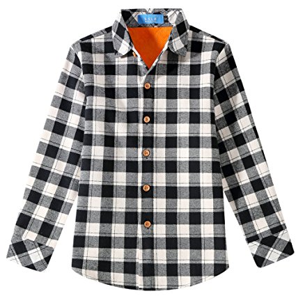 SSLR Big Boys' Casual Button Down Plaid Long Sleeve Flannel Fleece Shirt