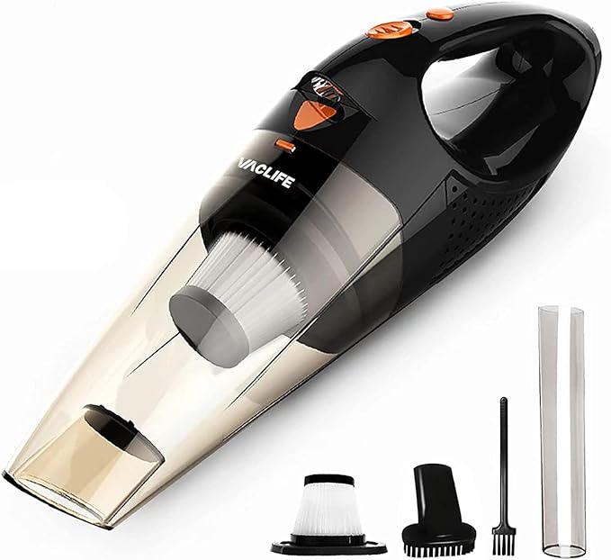 VacLife Handheld Vacuum, Car Vacuum Cleaner Cordless, Powerful Mini Portable Rechargeable Vacuum Cleaner with 2 Filters, Orange (VL189)