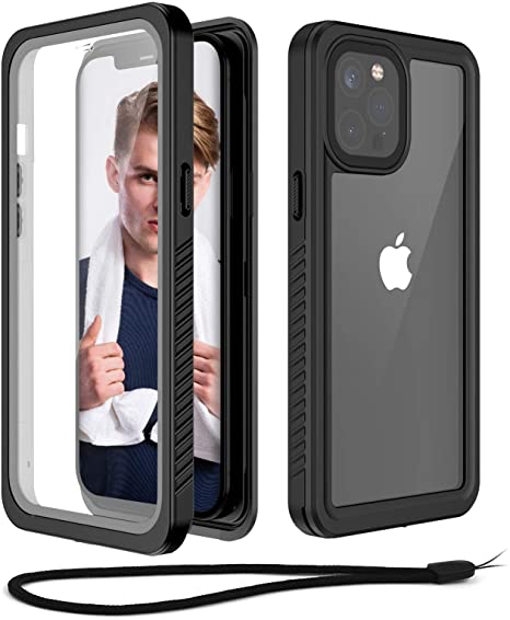WIFORT Waterproof Case Compatible for iPhone 12 Pro, Full Body Sealed Built in Screen Protector, Rugged Snowproof Shockproof Dusproof Case for iPhone 12 Pro(2020, 6.1 inch), Black   Clear