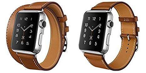 BOOSTED, Replacement band for Apple Watch Series 4,3,2,1, 38mm, 3 Piece Double Combination Genuine Leather Strap For For Apple Watch Band Series 1, Series 2 and Series 3, Band Double Tour Bracelet Leather Watchband with Metal Clasp for Apple iWatch and Sports & Edition - Tan 3 Piece