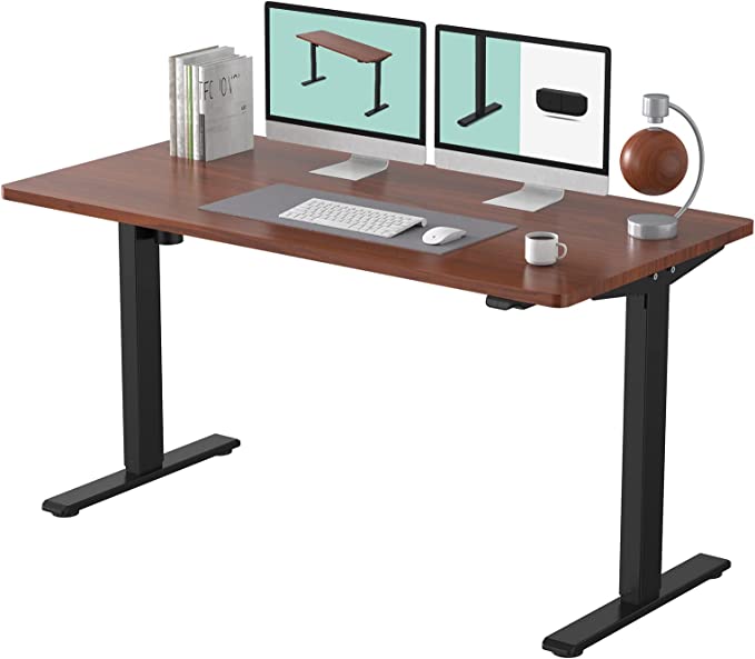 FLEXISPOT 55 x 28 Inches Electric Stand Up Desk Workstation, Whole-Piece Desk Board Home Office Computer Standing Table Height Adjustable Desk (Black Frame   55" Mahogany Top)