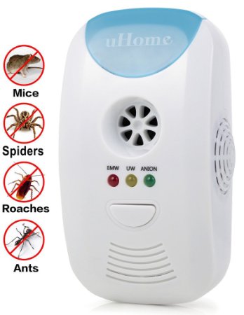 Pest Control, uHome Electronic Pest Repeller, Professional Pest Repellent with 3 Emitters from 3 Sides, Perfect for Rodents and Insects with Anion Air Purifier and Sensor Night Light