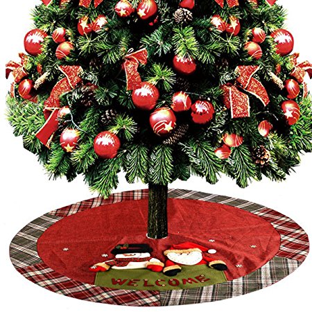 D-FantiX Christmas Decorations, 48-Inch Large Santa Christmas Tree Skirt Red with Plaid Trim