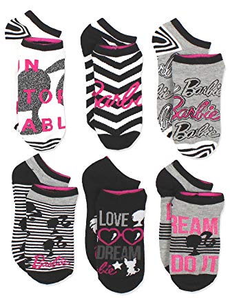 Barbie Doll Girls Womens 6 pack Socks (Little Kid/Big Kid/Teen/Adult)