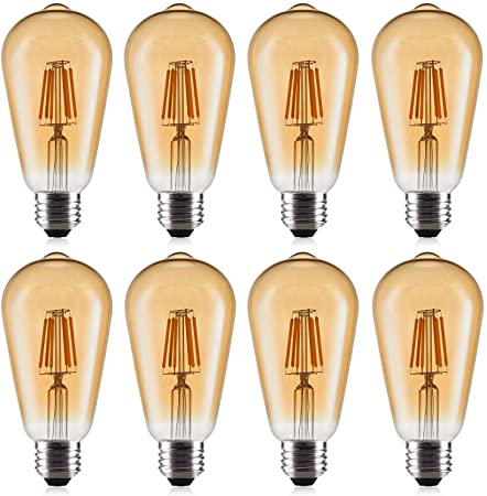 LED Edison Bulbs, OxyLED 8 Pack 6W Vintage Style LED Filament Light Bulbs, 60W Equivalent, E26 Base, Warm White 2700K 600 Lumen, Antique ST64 Amber Glass Bulb for Home Bathroom Kitchen Dining Room