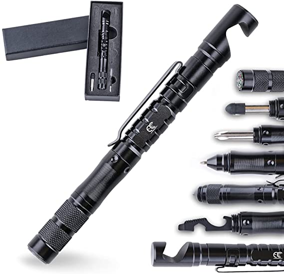 MCCC Tactical Pen 11 in 1 Multitool with Phone Holder, Stylus Pen Gifts for Men EDC Pen for Self Defense, Daily Use, Outdoors, Survival Gear