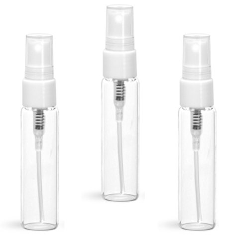 MagnaKoys® 5 ml Perfume Cologne Clear Glass Vials w/ White Clear Sprayers and Clear Overcaps (3" tall- 5 pcs. Vial Sprayers)