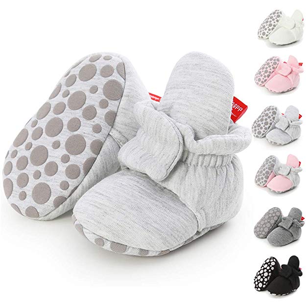 Sawimlgy Infant Baby Girl Boy Soft Cotton Booties Non-Skid Bottom Grippers Stay On Slippers Socks Shoes Toddler First Crib Booties