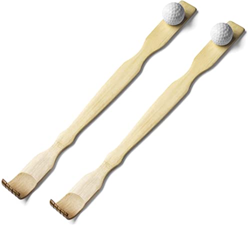 Pack of 2 - TungSam Manual Bamboo Back Scratcher with Massage Ball. Self-Relax Your Back. (17 inches)