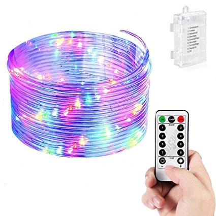 Smartdio LED Rope Lights Operated Waterproof 33ft 100 Leds String Lights with Remote Timer 8 Mode Dimmable Multi-Color Fairy Lights For Outdoor Indoor Home Decoration