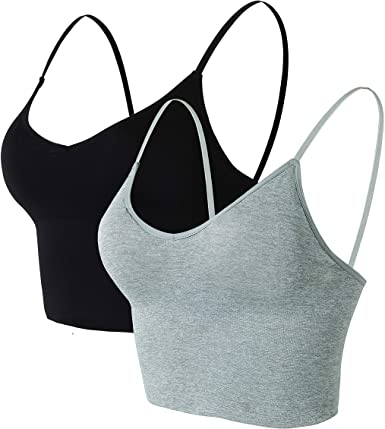Seamless Sports Bra 2 Pcs Crop Top Bra Wirefree Bra Removable Pads for Women Yoga Workout with Adjustable Straps
