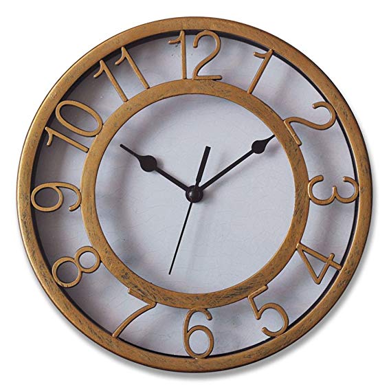Gold Silent Wall Clock Non-ticking Wall Clock 8" Round Ready to Hang Decor Wall Clock With Plastic Bezel
