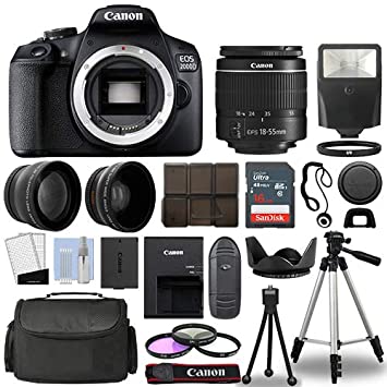 Canon EOS 2000D / SLR Camera   3 Lens Kit 18-55mm   16GB   Flash & More European model [No Warranty]