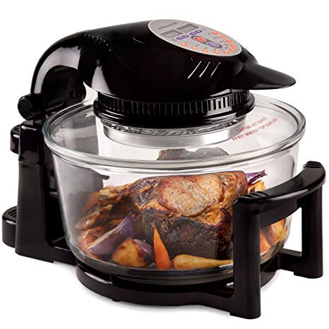 Andrew James Halogen Oven with Hinged Lid & Accessories Pack - 12 Litre Self-Cleaning Mini Digital Oven with 2 Hour Timer & Adjustable Temperature Dial - 1400W