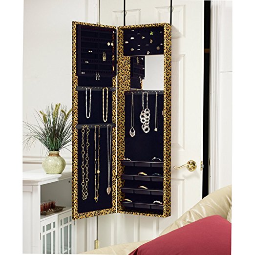 Mirrotek Jewelry Armoire Over The Door Mirror Cabinet, Leopard