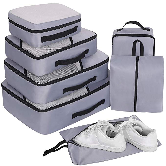 Travel Organizer Packing Cubes Set 7Pcs, Faxsthy Mesh Luggage Cubes, Luggage Packing Organizers with Shoe Bags