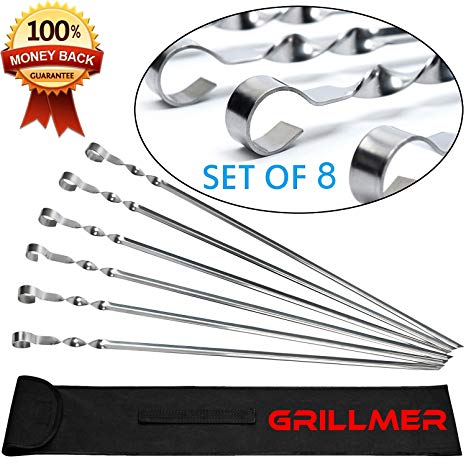 Skewers 22" Large【Upgraded】 Shish Kabob Skewers Stainless Steel Long & V-Shape Reusable Kabob Sticks Barbecue BBQ Skewers for Grilling Set of 8 Piece Heavy Duty Wide BBQ Sticks Ideal for Shish Kebab