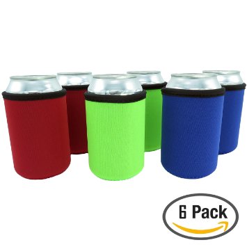 Beer Can Koozie - Premium Set of 6 (Classic) Can Sleeves - Extra Thick Neoprene with Stitched Fabric Edges