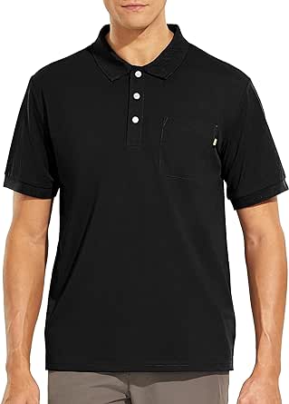 MIER Men's Golf Polo Shirt with Pocket Short Sleeve Quick Dry Collared Work Casual Shirts UPF 50  Performance Polyester