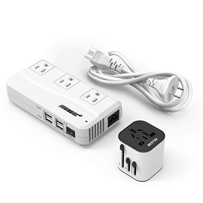 BESTEK Universal Travel Adapter 220V to 110V Voltage Converter with 6A 4-Port USB Charging and UK/AU/US/EU Worldwide Plug Adapter