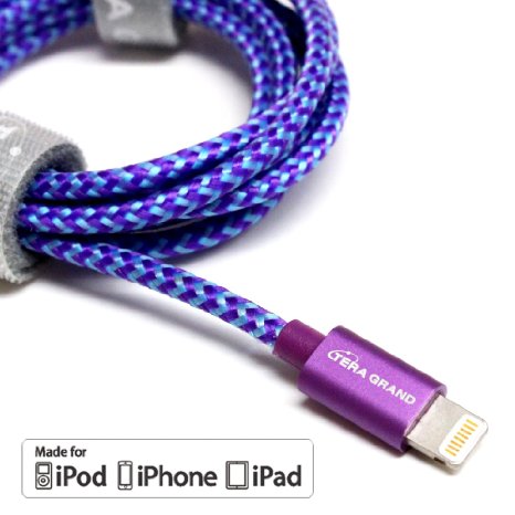 [Apple MFi Certified] Tera Grand Lightning to USB Braided Cable with Aluminum Housing, 4 Feet Purple/Blue for iPhone 6s Plus / 6s / 6 Plus / 6 / 5s / 5c / 5, iPad Pro, iPad Air / Air 2/ Mini / Mini 2/ Mini 3, iPad 4th generation, iPod 5th generation, and iPod nano 7th generation (Purple/Blue)